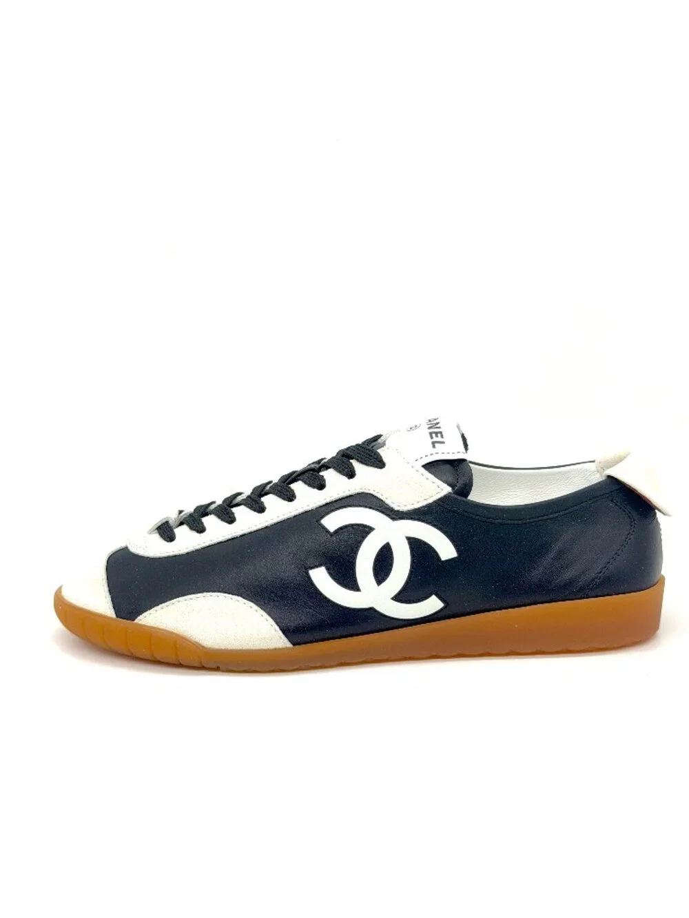 CHANEL REV Leather Suede CC Slim Retro Lace Up Sneakers Flats Trainers Shoes